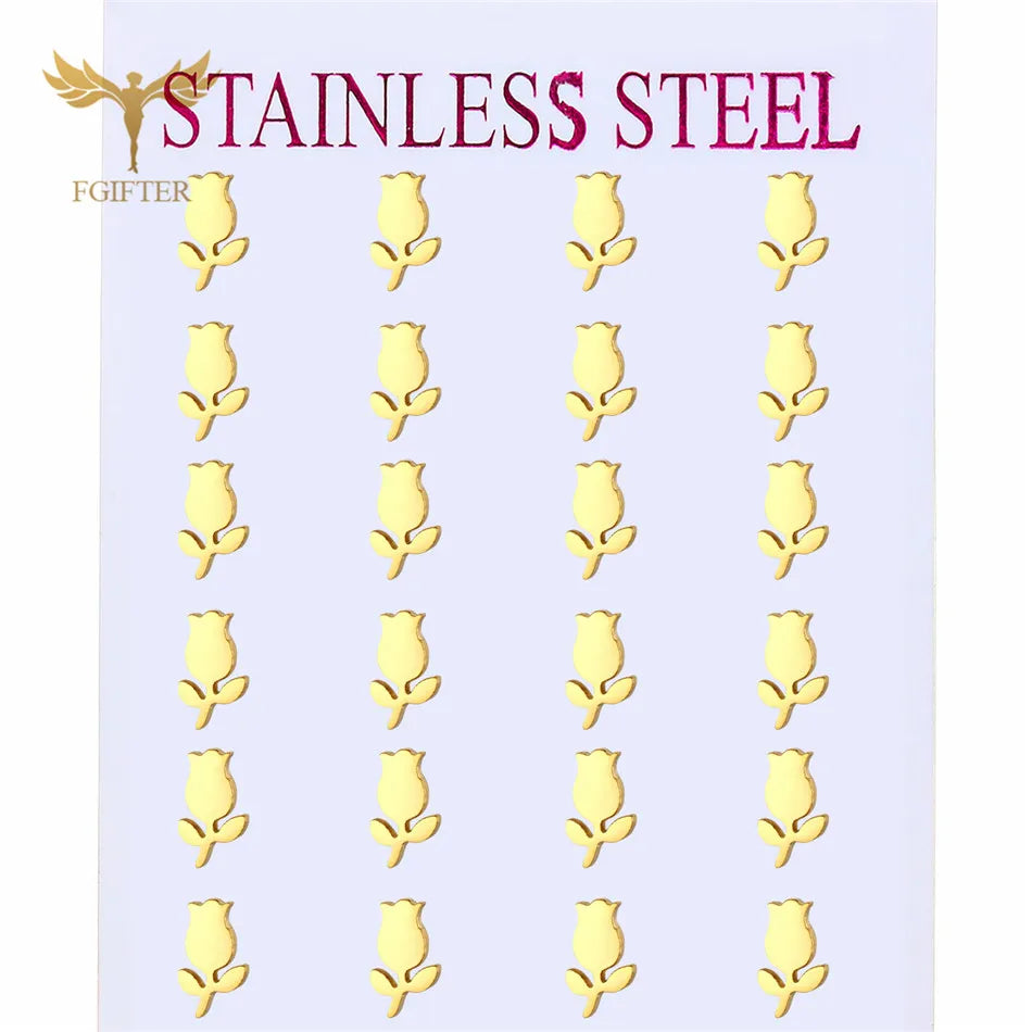 Wholesale Stainless Steel Earrings for Women Girl Animal Clover Flower Cat Bird Unicorn Bear Butterfly Dragonfly Dog Ear Studs