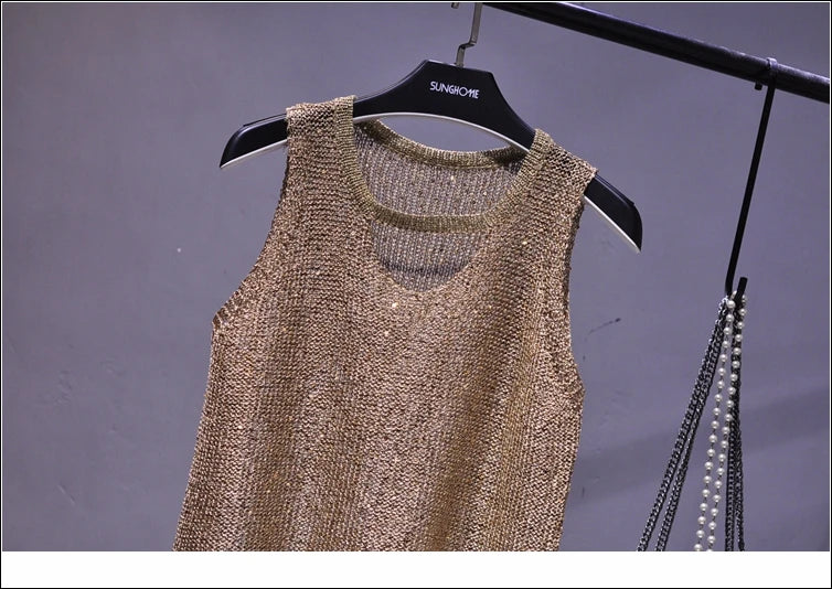 Tops Women 2023  Womens Fashion  Korean Tank Top  Heart Cut Out Top Sexy Hollow Out Bright Piece of Knitting Condole Belt Vest