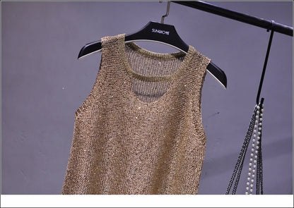 Tops Women 2023  Womens Fashion  Korean Tank Top  Heart Cut Out Top Sexy Hollow Out Bright Piece of Knitting Condole Belt Vest