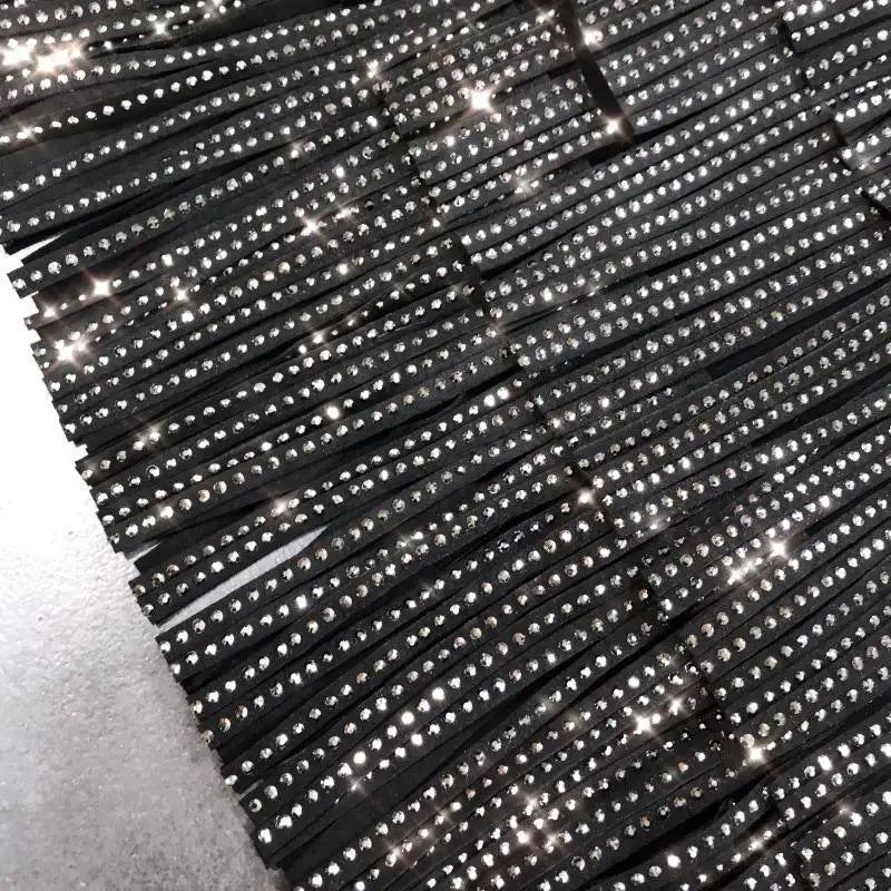 Women Skirt Fashion 2025 New Autumn High Waist Belt Multi Layer Short  Heavy Drilling Rhinestones Fringed Skirt with Cake A Line