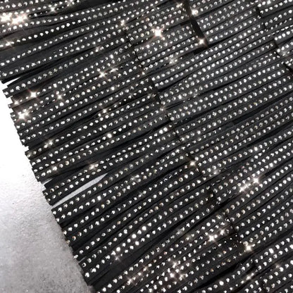 Women Skirt Fashion 2025 New Autumn High Waist Belt Multi Layer Short  Heavy Drilling Rhinestones Fringed Skirt with Cake A Line