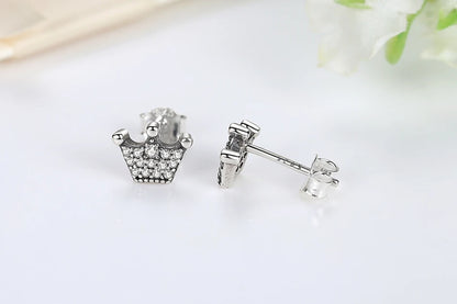Original 925 Sterling Silver Earrings 2025 Stud Hoop Crystal Earings For Women Rose Gold Crown Heart Infinity Bee Earing Jewelry