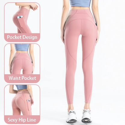 Women Yoga Pants Naked Feeling Stretchy Sports Tights Pocket High Waist Leggings Running Fitness Leggings Workout Gym Clothing