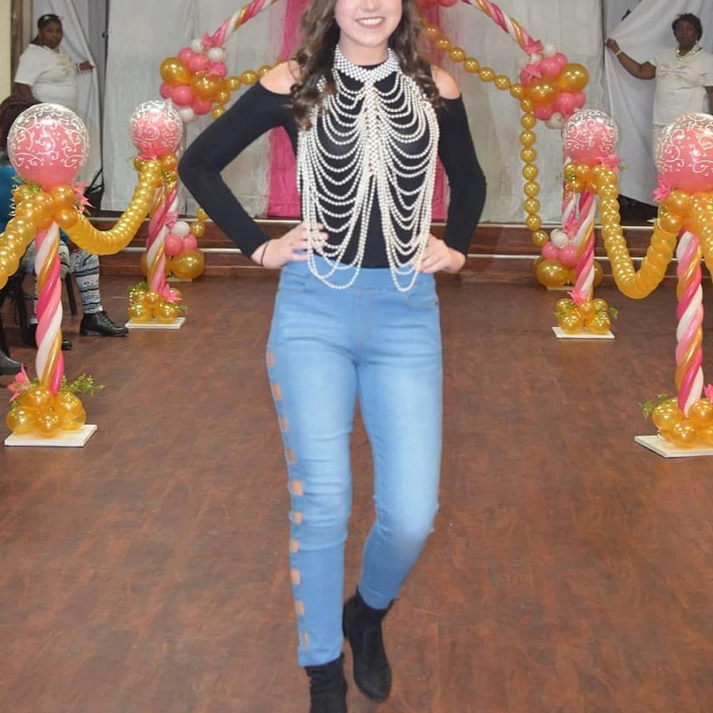 Sexy Women Pearl Shawl Necklaces Collar Shoulder Long Chain Pendants Necklaces Sweater Chain Wedding Dress Jewelry Accessories