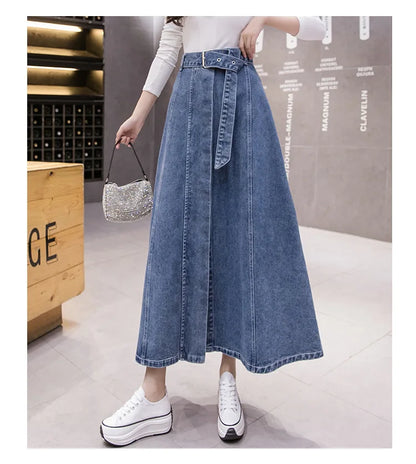Jeans Skirt For Women Ladies Denim Long High Waist A-Line Button Clothes 2021 Summer Fashion Korean Style Elegant Outwear