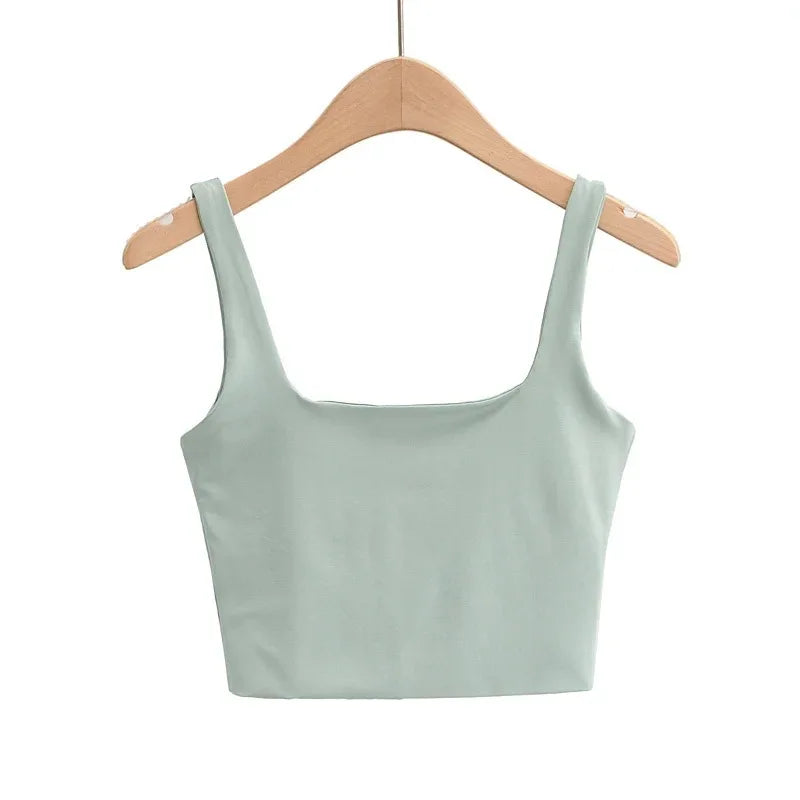 2022 Summer Women Sexy Sleeveless Tops Fashion Short Square Collar Tank Tops 6 Colors