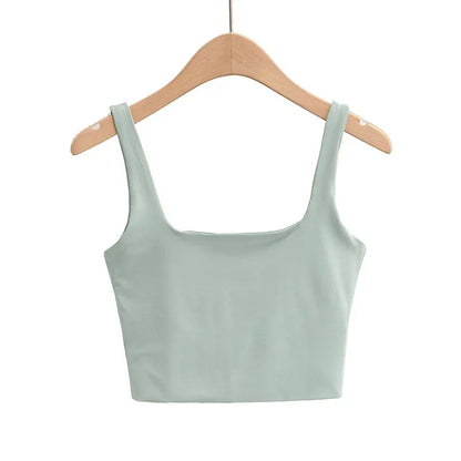 2022 Summer Women Sexy Sleeveless Tops Fashion Short Square Collar Tank Tops 6 Colors