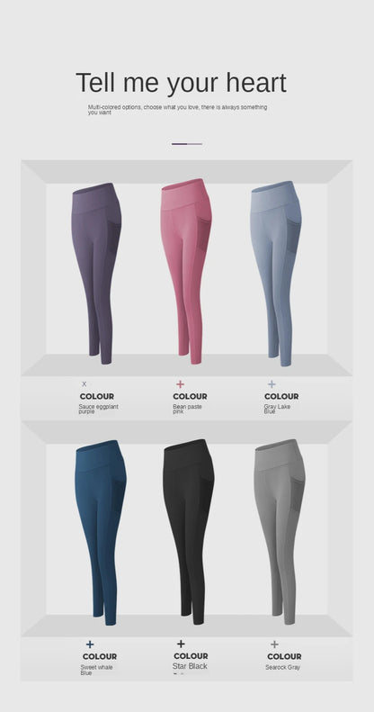 New High Waist Women's Leggings Stretch Yoga Pants Tights With Pockets Push Up Fitness Running Sportswear Solid Color Pants