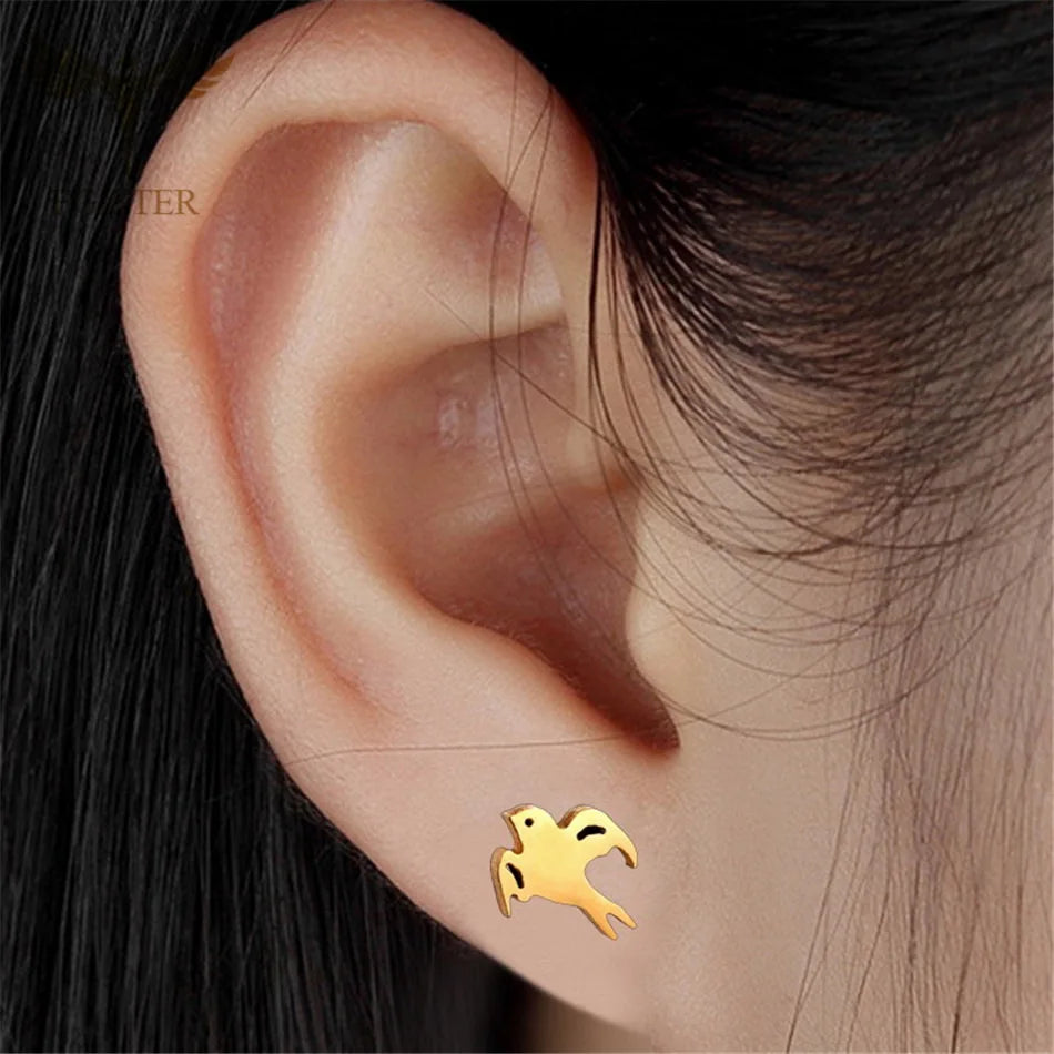 Wholesale Stainless Steel Earrings for Women Girl Animal Clover Flower Cat Bird Unicorn Bear Butterfly Dragonfly Dog Ear Studs