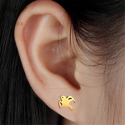 Wholesale Stainless Steel Earrings for Women Girl Animal Clover Flower Cat Bird Unicorn Bear Butterfly Dragonfly Dog Ear Studs