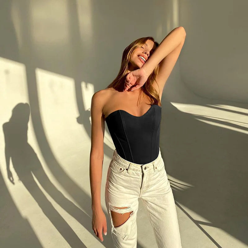 Sexy Women Tube Tops Solid Sleeveless Slim Skinny Corset Cropped Top 2025 Summer Casual Elegant Female Strapless Vest