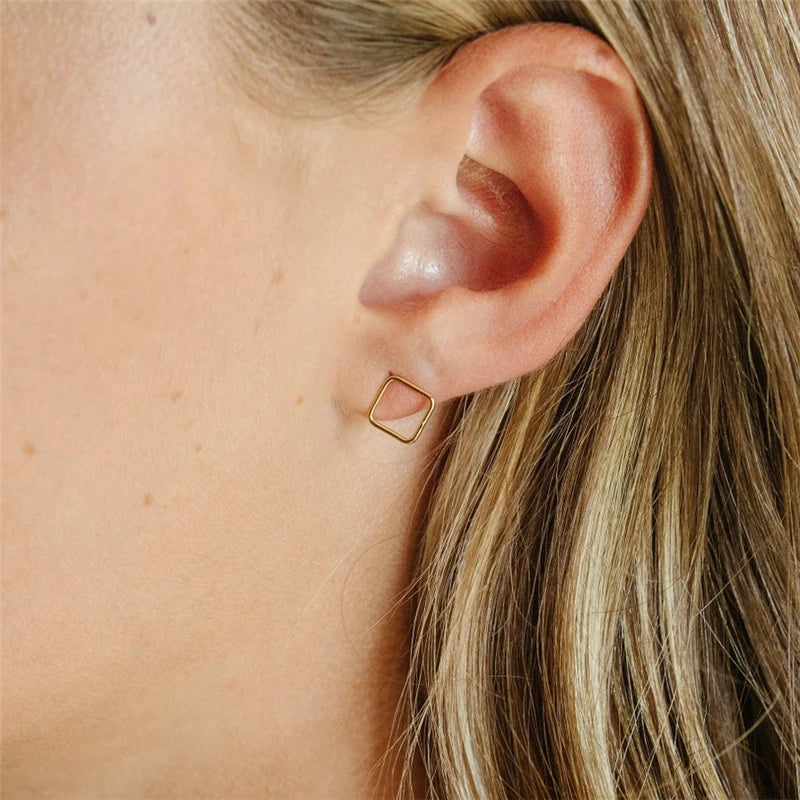 14K Gold Filled 8mm Square Earrings Minimalism Jewelry Gold Filled Stud Earrings Brincos Pendientes Oorbellen Boho Women Earring
