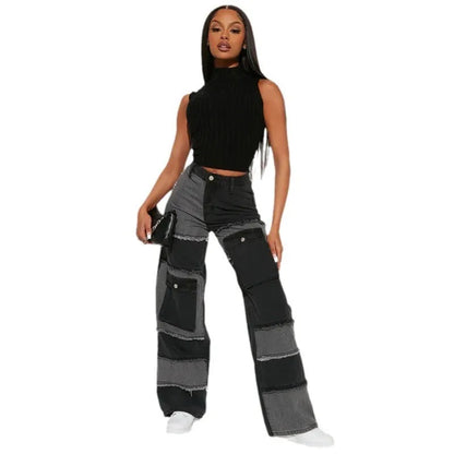 2025 Women's High Waist Straight Jeans Elegant Vintage Denim Fabric with Woven Weave Fashionable Hip Hop Style for Autumn