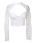 Women's Sexy Tops See through Crop Top Lace Floral Slim V neck Tops Crop Top Solid T-Shirt