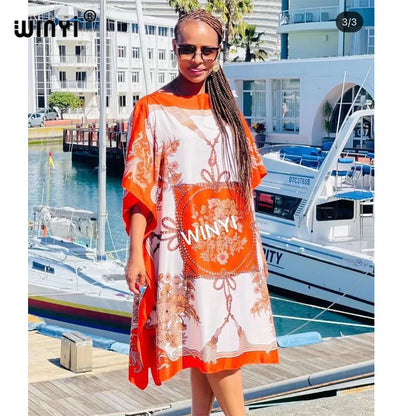 Printed Dresses For Women 2021 Fashion Design Loose Dress Batwing Maxi Long Femme Vestidos Summer Autumn Party Elegant Dress