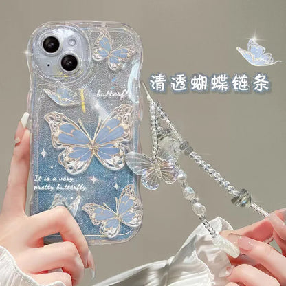 Luxury Gradient With Bracelet Chain Wave Phone Case for Iphone 14 13 12 11 15 Pro Max Glitter Bling Butterfly Mobile Phone Cases