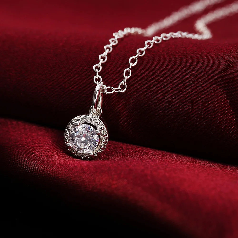925 Sterling Silver Round Crystal Necklaces For Women Luxury Quality Jewelry Accesories Money 925  Everything