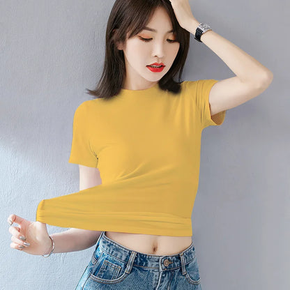 Women T-shirt Short sleeve tshirt for woman Turtleneck Solid Color Women's Top Spring Summer Cotton Shirt for womens