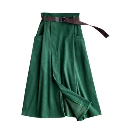 Women Casual Skirts Spring And Autumn Solid High Waist Irregular Pockets Midi Skirts Fashion Simple Elegant Saia Faldas