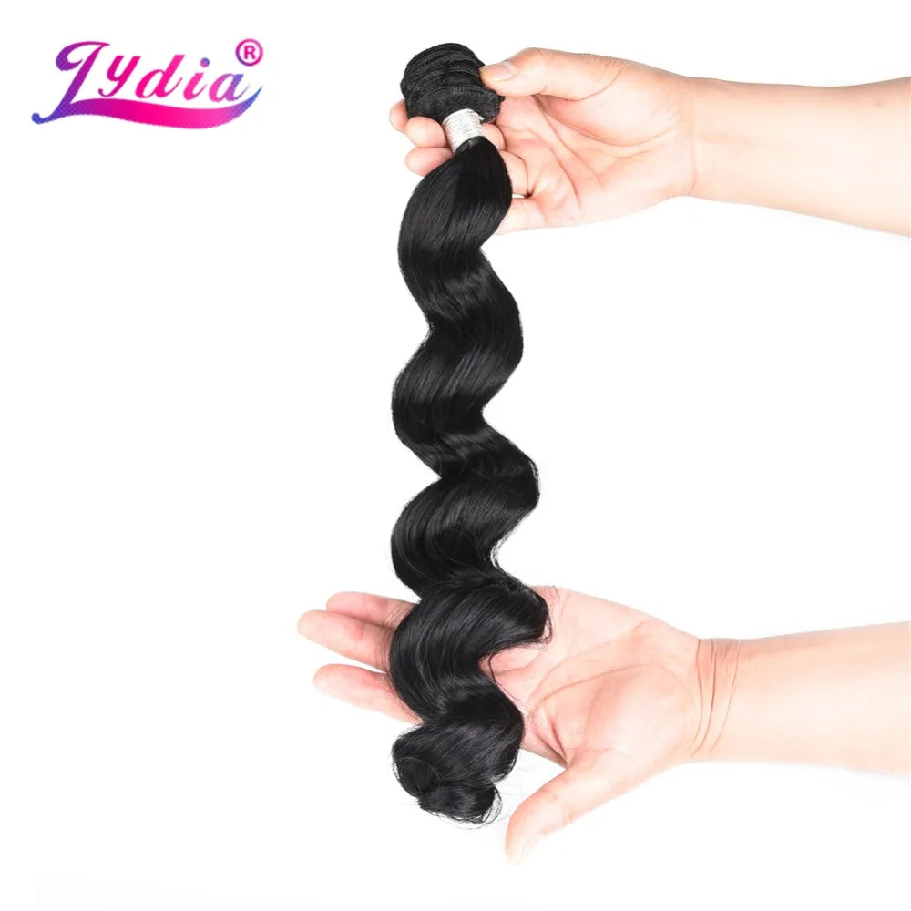 Lydia 1PCS/Pack Loose Wavy Hair Weaving 1B# Hair Weave 18"-30" Heat Resistant Synthetic Hair Extensions Bundles 110g/Pcs