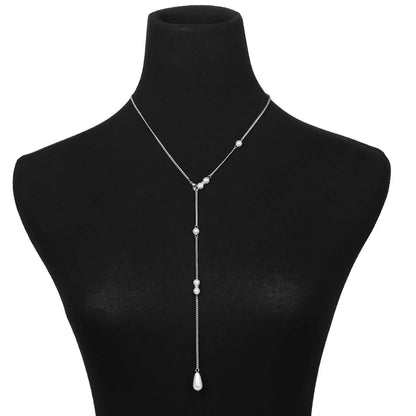 Women Long Necklace Body Sexy Chain Bare Back Water Drop Pearl Pendant Necklaces Backdrop Beach Body Jewelry Chain Necklace