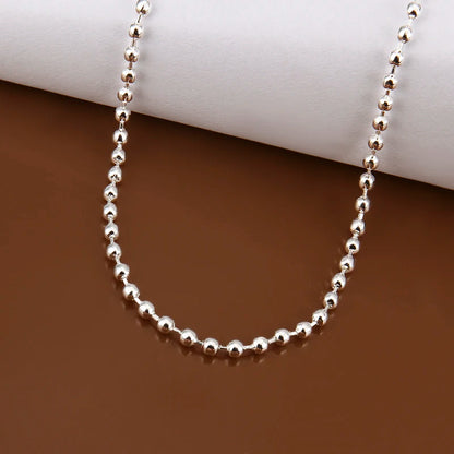 Wholesale 2MM 18''24'' Beaded Necklaces 925 Sterling Silver Simple Fashion Bead Necklace for Women Jewelry Accessories