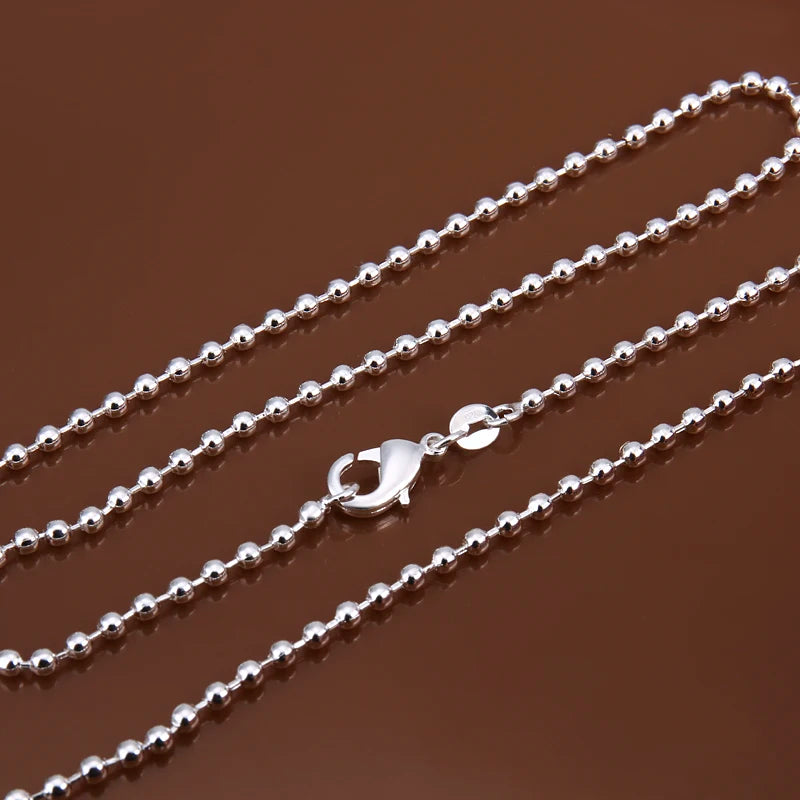 Wholesale 2MM 18''24'' Beaded Necklaces 925 Sterling Silver Simple Fashion Bead Necklace for Women Jewelry Accessories