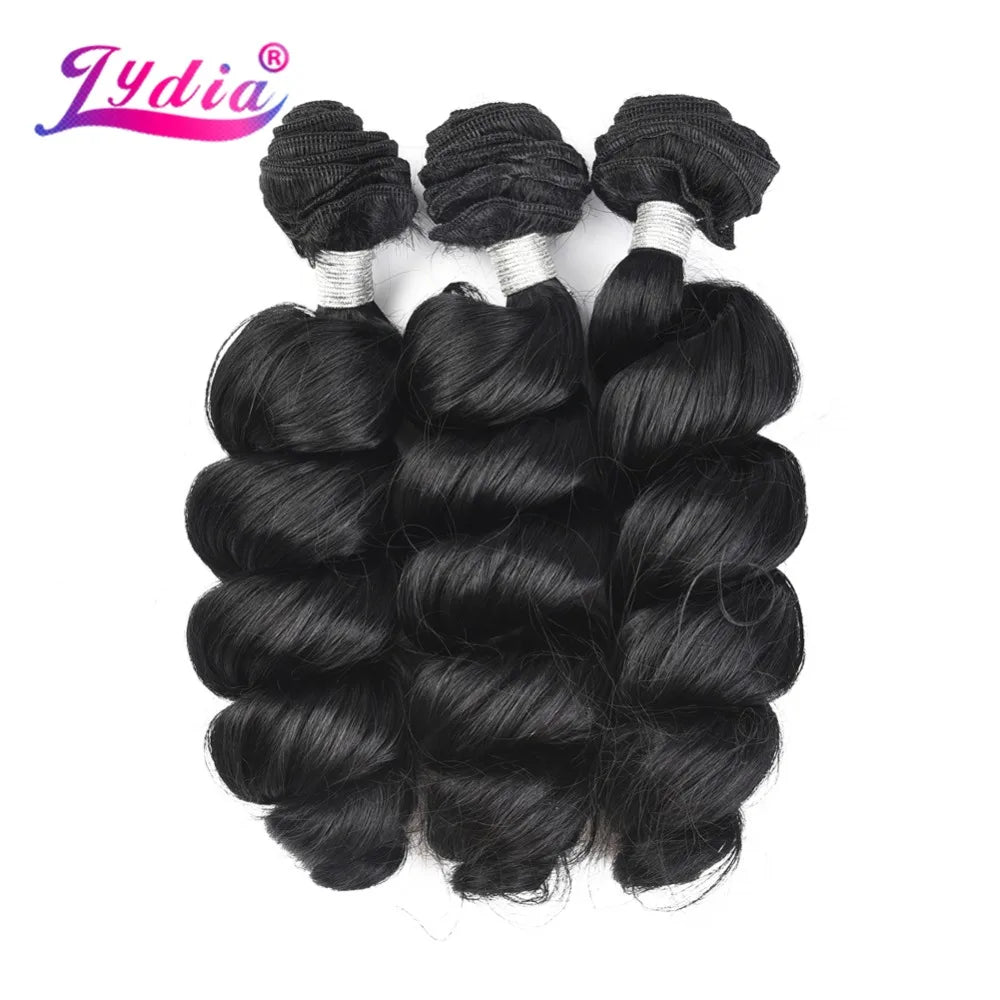 Lydia 1PCS/Pack Loose Wavy Hair Weaving 1B# Hair Weave 18"-30" Heat Resistant Synthetic Hair Extensions Bundles 110g/Pcs