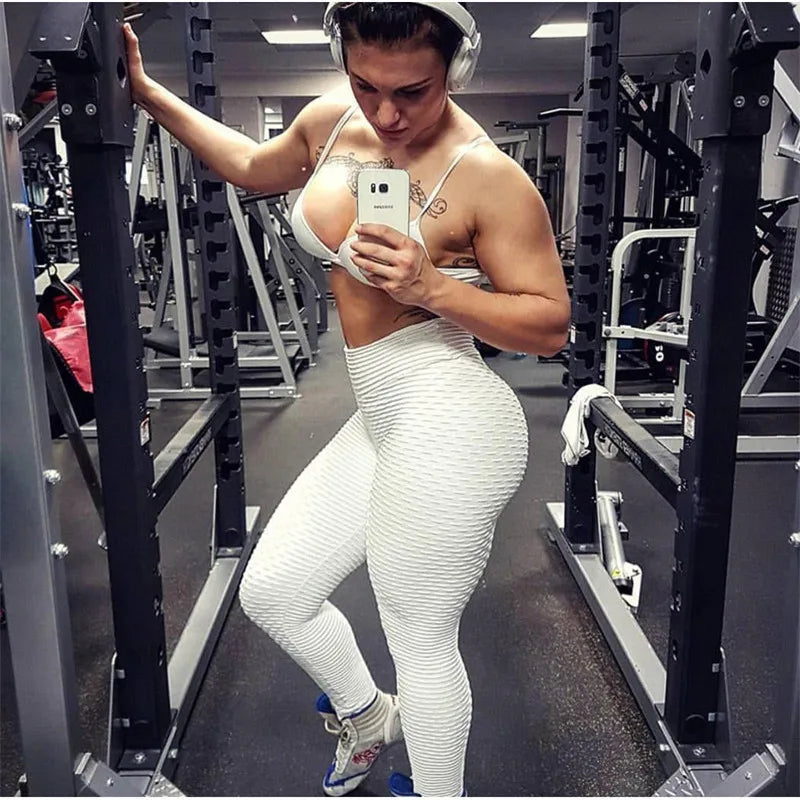 Yoga Pants Pink Jacquard Leggings Women Seamless High Waist Fitness Workout Pants Outdoor Sports Trousers Streetwear Bottom