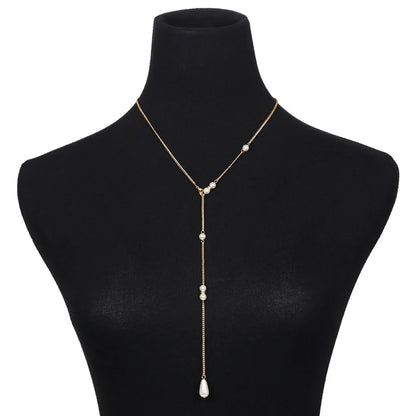 Women Long Necklace Body Sexy Chain Bare Back Water Drop Pearl Pendant Necklaces Backdrop Beach Body Jewelry Chain Necklace