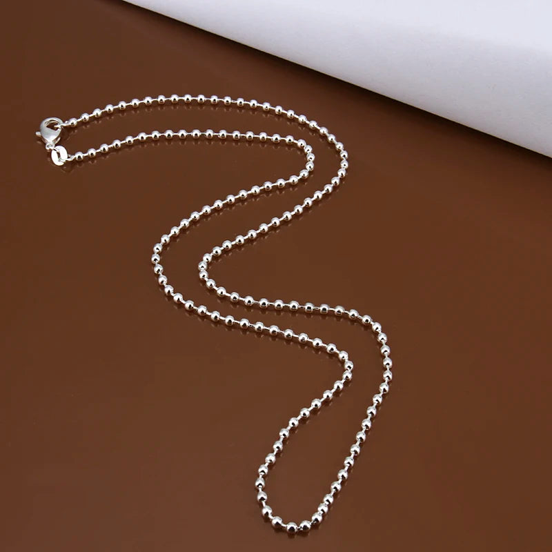 Wholesale 2MM 18''24'' Beaded Necklaces 925 Sterling Silver Simple Fashion Bead Necklace for Women Jewelry Accessories