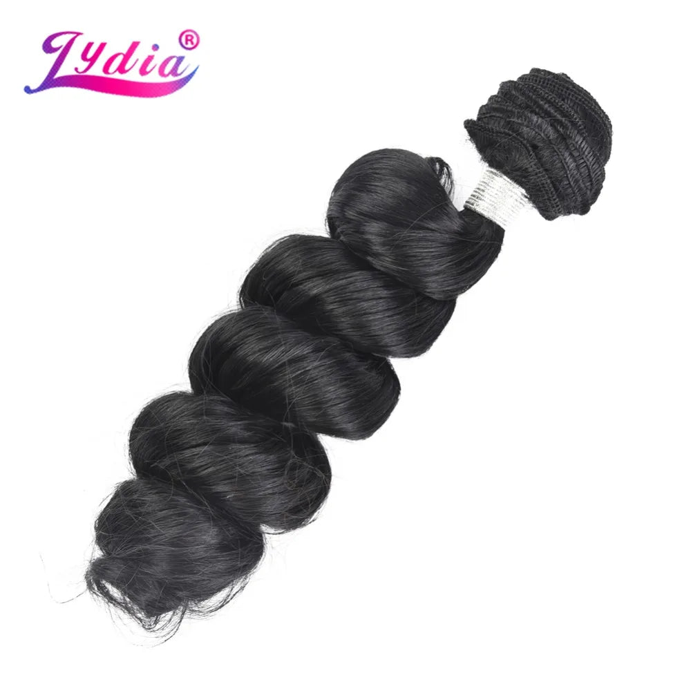 Lydia 1PCS/Pack Loose Wavy Hair Weaving 1B# Hair Weave 18"-30" Heat Resistant Synthetic Hair Extensions Bundles 110g/Pcs