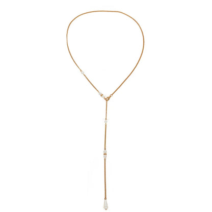 Women Long Necklace Body Sexy Chain Bare Back Water Drop Pearl Pendant Necklaces Backdrop Beach Body Jewelry Chain Necklace