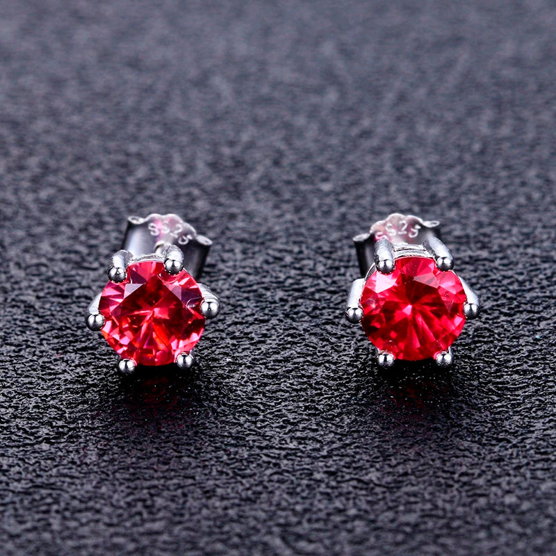 Women's Ear Studs S925 Silver Fine Jewelry Round AAAAA Red Zircon Wedding Engaging Party Gift