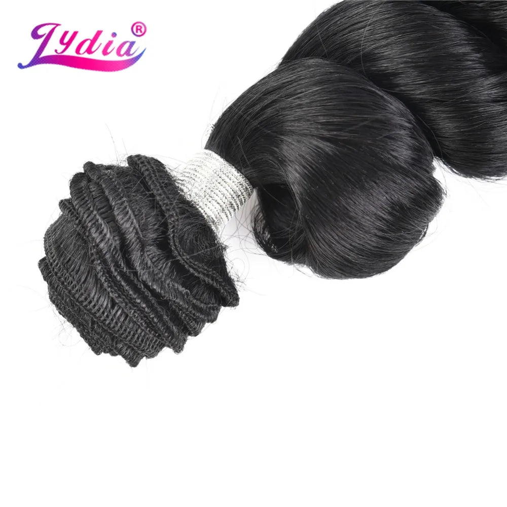 Lydia 1PCS/Pack Loose Wavy Hair Weaving 1B# Hair Weave 18"-30" Heat Resistant Synthetic Hair Extensions Bundles 110g/Pcs