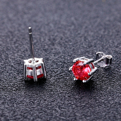 Women's Ear Studs S925 Silver Fine Jewelry Round AAAAA Red Zircon Wedding Engaging Party Gift