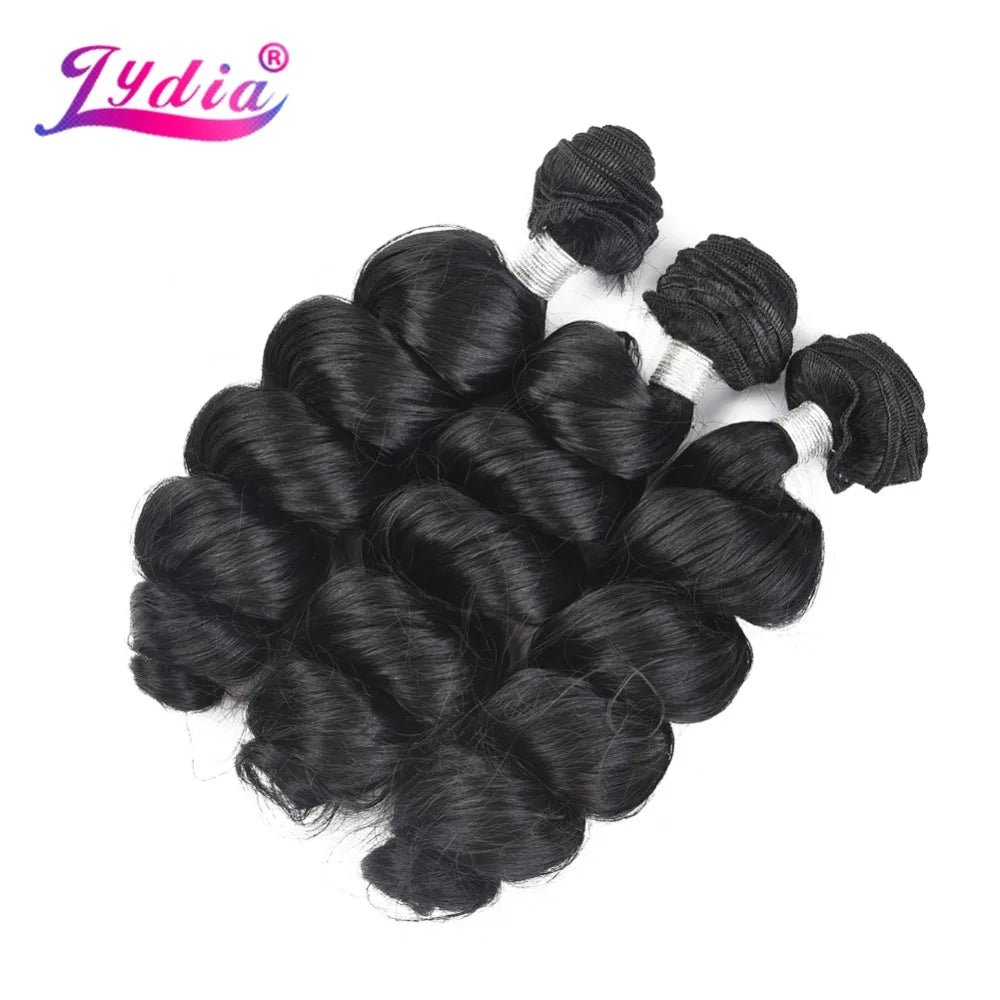 Lydia 1PCS/Pack Loose Wavy Hair Weaving 1B# Hair Weave 18"-30" Heat Resistant Synthetic Hair Extensions Bundles 110g/Pcs