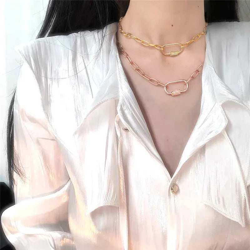 Necklace For Women Punk thick chain necklace zircon spiral Clasps pendant necklace women 2020 latest design charm jewelry