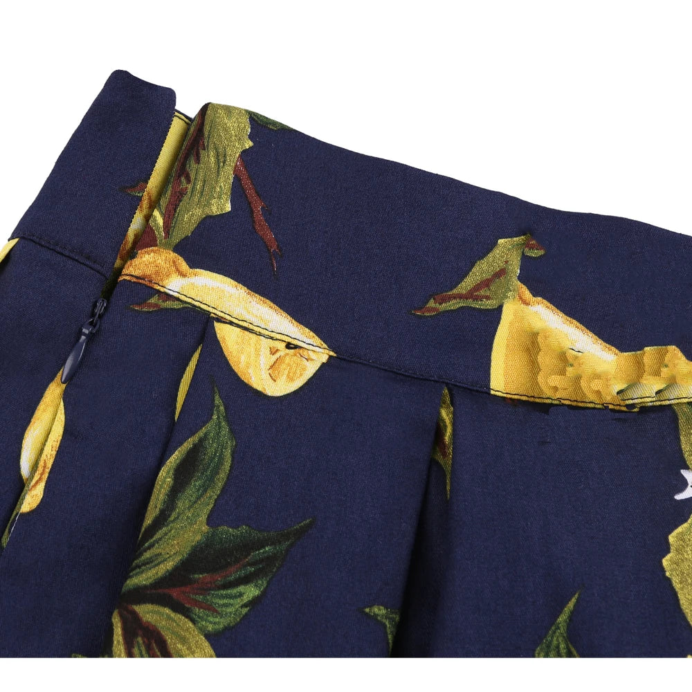 2025 Summer French High Waist Pleated Skirts Blue 50s Vintage Casual Dance Party Skirt Sexy Cute Midi Lemon Skater Women Clothes