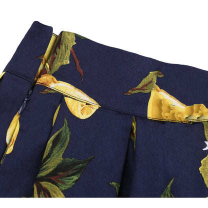 2025 Summer French High Waist Pleated Skirts Blue 50s Vintage Casual Dance Party Skirt Sexy Cute Midi Lemon Skater Women Clothes