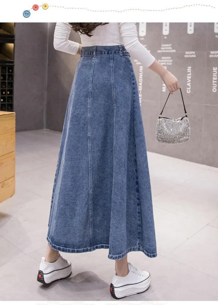 Jeans Skirt For Women Ladies Denim Long High Waist A-Line Button Clothes 2021 Summer Fashion Korean Style Elegant Outwear