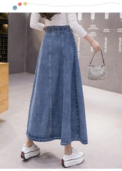 Jeans Skirt For Women Ladies Denim Long High Waist A-Line Button Clothes 2021 Summer Fashion Korean Style Elegant Outwear
