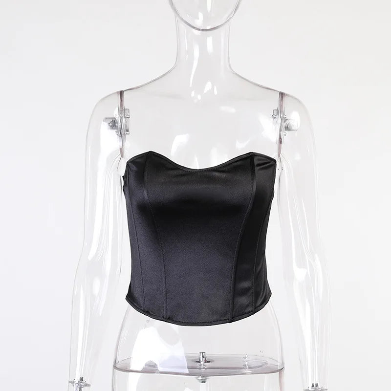 Sexy Women Tube Tops Solid Sleeveless Slim Skinny Corset Cropped Top 2025 Summer Casual Elegant Female Strapless Vest