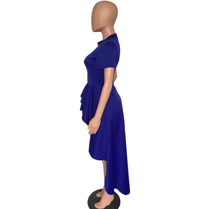 Fashion Evening Party Club Dress For Women Short Sleeve Irregular Ruffle Robe Dinner Dress Female African Clothing White Vestido