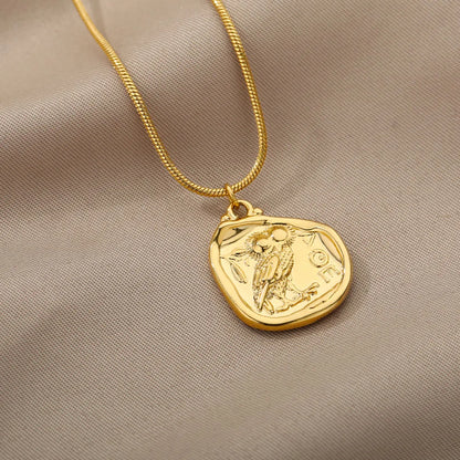Vintage Coin Necklaces For Women Owl Choker Pendant Necklace Collar Bohemia Carved Freedom Letter Jewelry Gift Bijoux Femme
