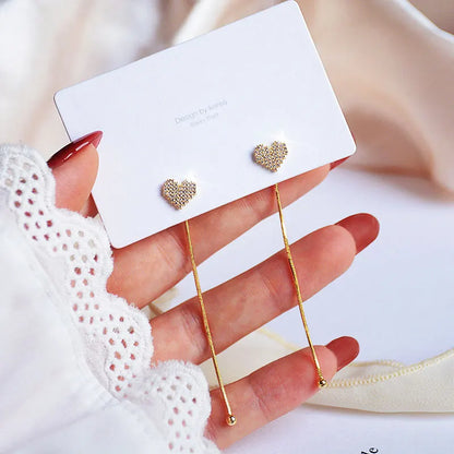 14k Gold Earrings Earrings For Women Long Micro-Encrusted Zircon Jewelry Accessories Women Earrings Hanging Small Love Earrings