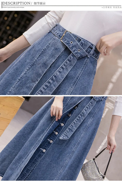 Jeans Skirt For Women Ladies Denim Long High Waist A-Line Button Clothes 2021 Summer Fashion Korean Style Elegant Outwear
