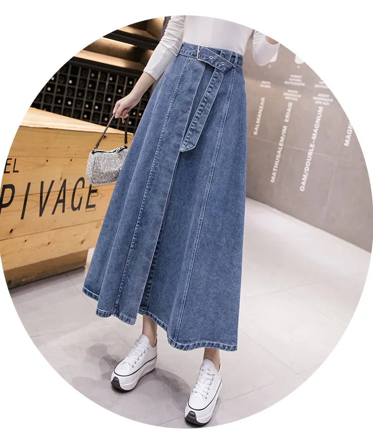 Jeans Skirt For Women Ladies Denim Long High Waist A-Line Button Clothes 2021 Summer Fashion Korean Style Elegant Outwear