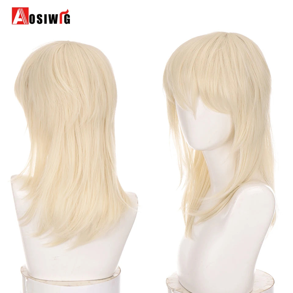 AOSIWIG  Short Curly Cosplay Men Boy Party Light Yellow Synthetic Heat Resistant Hair Wigs Men's Breathable Wig