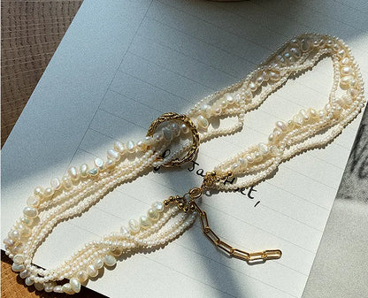 Natural Pearl Layered Necklace Women Wedding  Jewelry Runway Party Japan Souch Korea Fashion